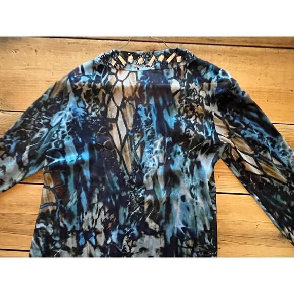 Chico's women's sheer embellished beaded multi color top/blouse. Size 1. - Picture 5 of 10